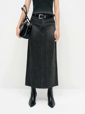 Polished Cut Vintage Straight Denim Skirt