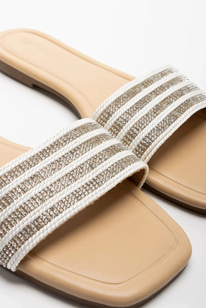 Look Sharp Gel Insert Diamante Sandal White