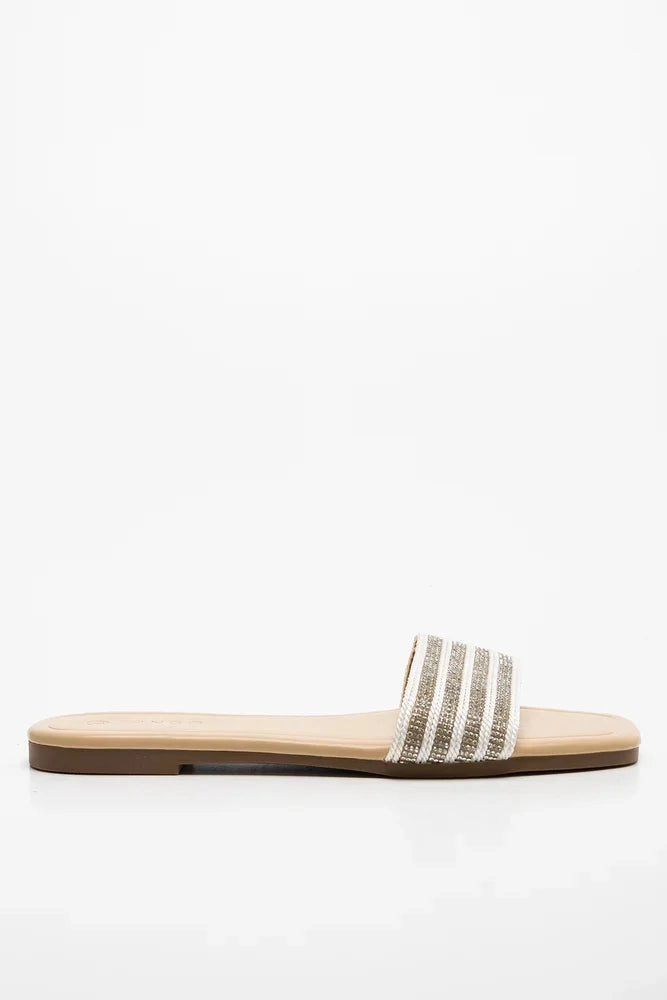 Open Front Diamante Sandal White