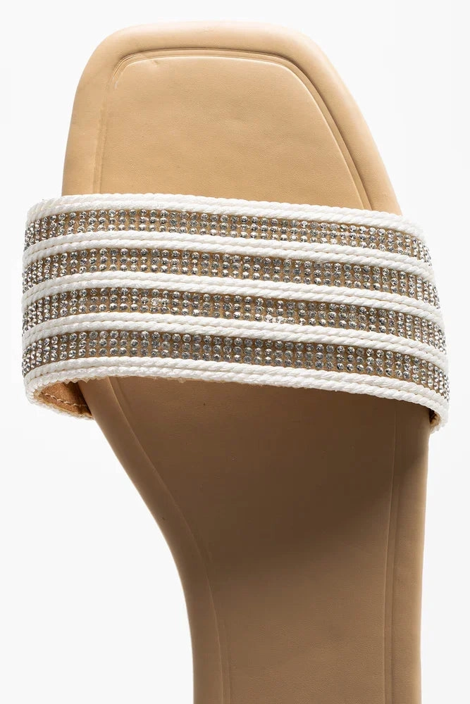 Non Toxic Construction Diamante Sandal White