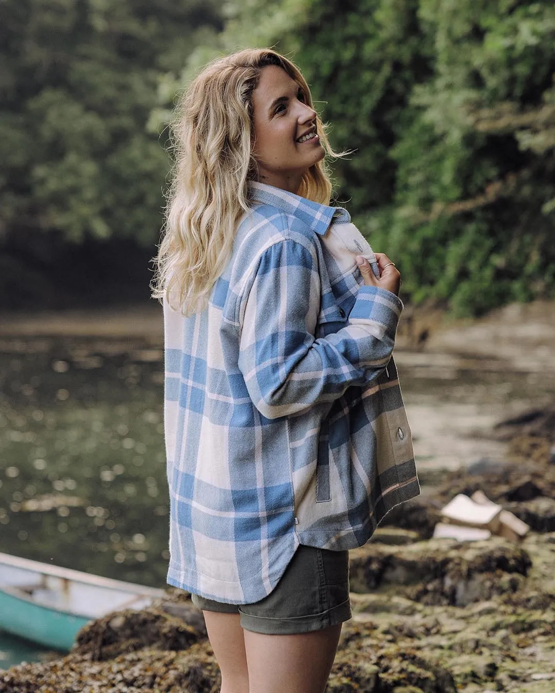 Vibrant Colors Seamless Sides Stella Organic Cotton LS Shirt - Provincial Blue Check