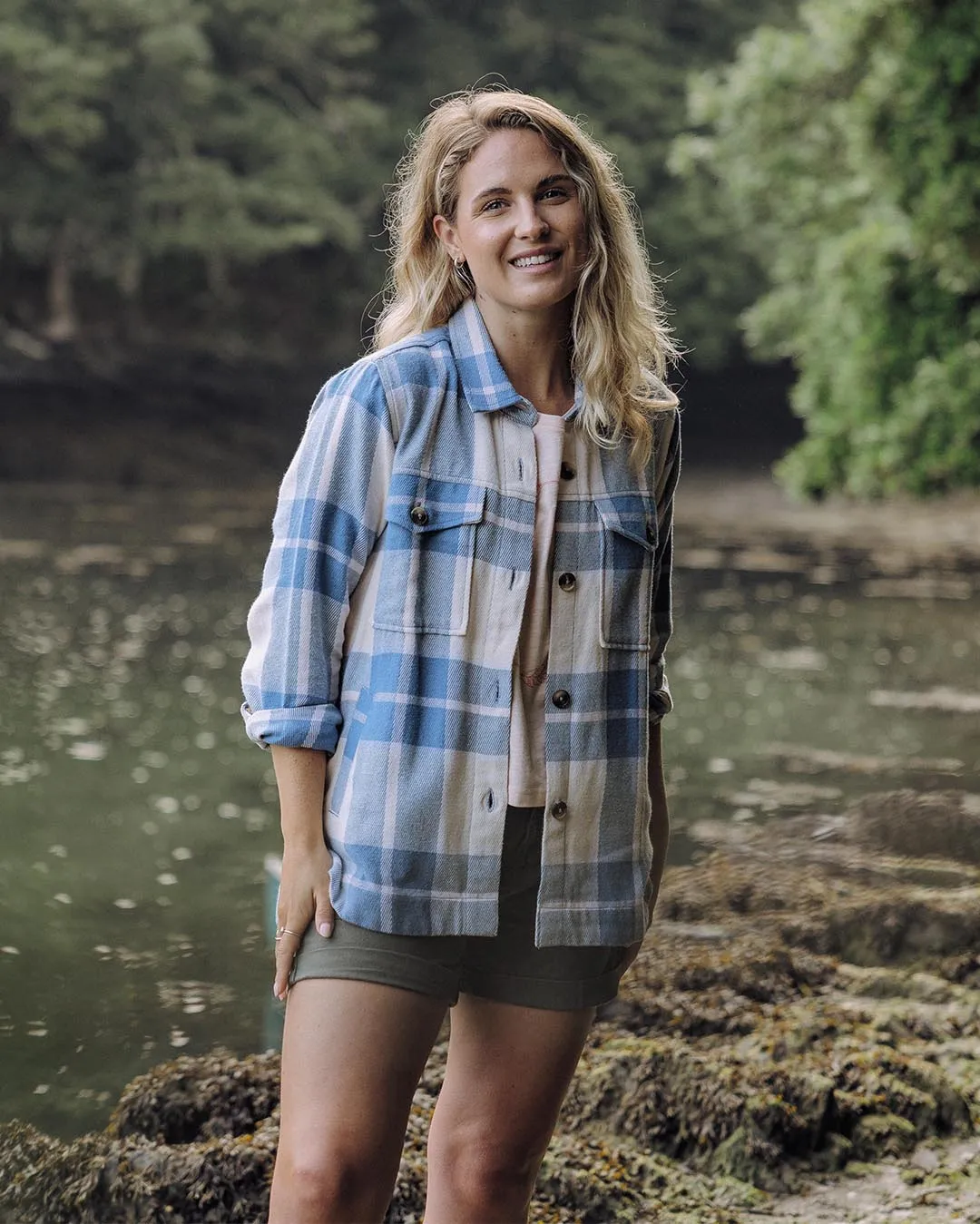 Two Tone Stitching Black Tie Optional Stella Organic Cotton LS Shirt - Provincial Blue Check