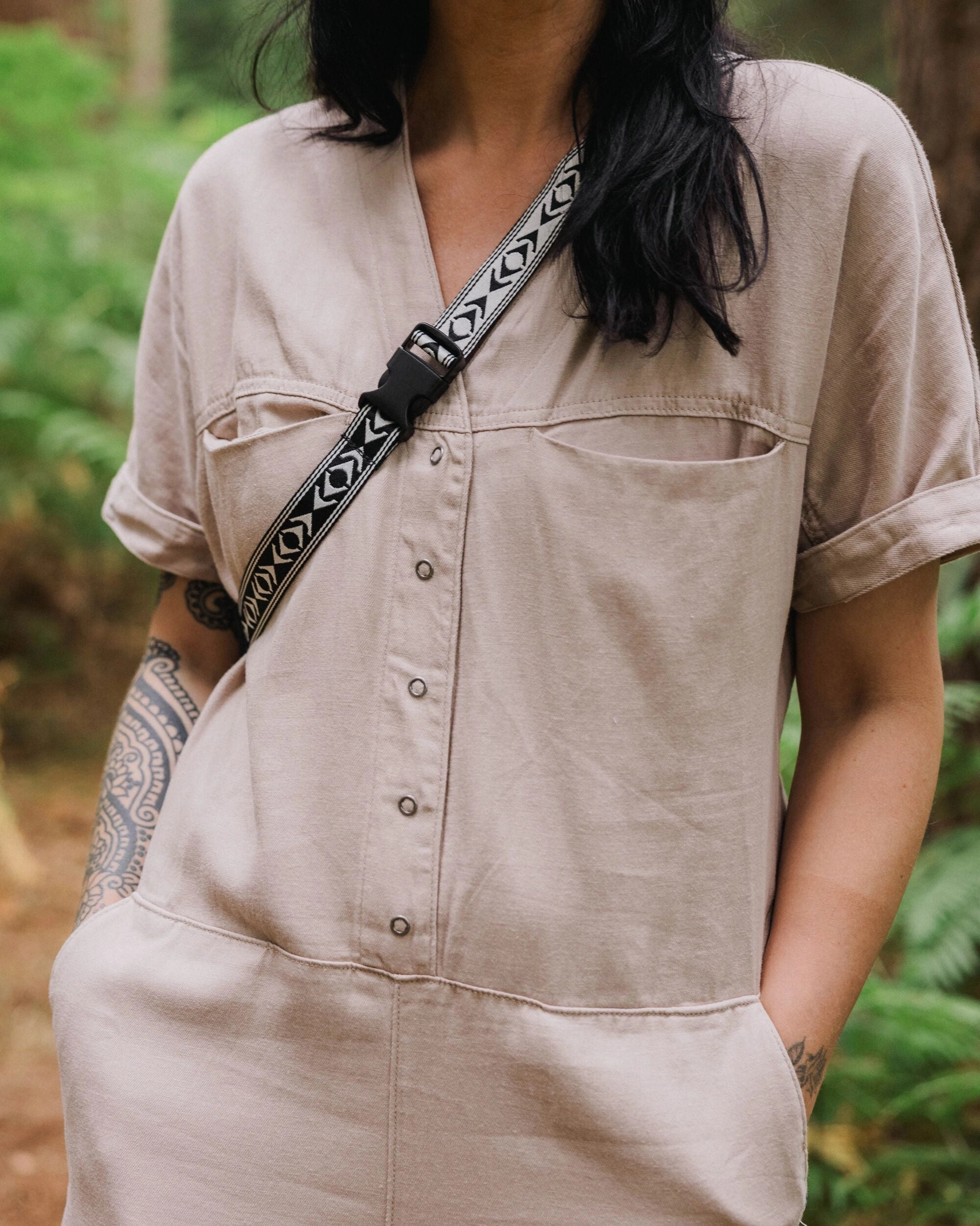 Esen Short Sleeve Jumpsuit - Simply Taupe Elastic waist
