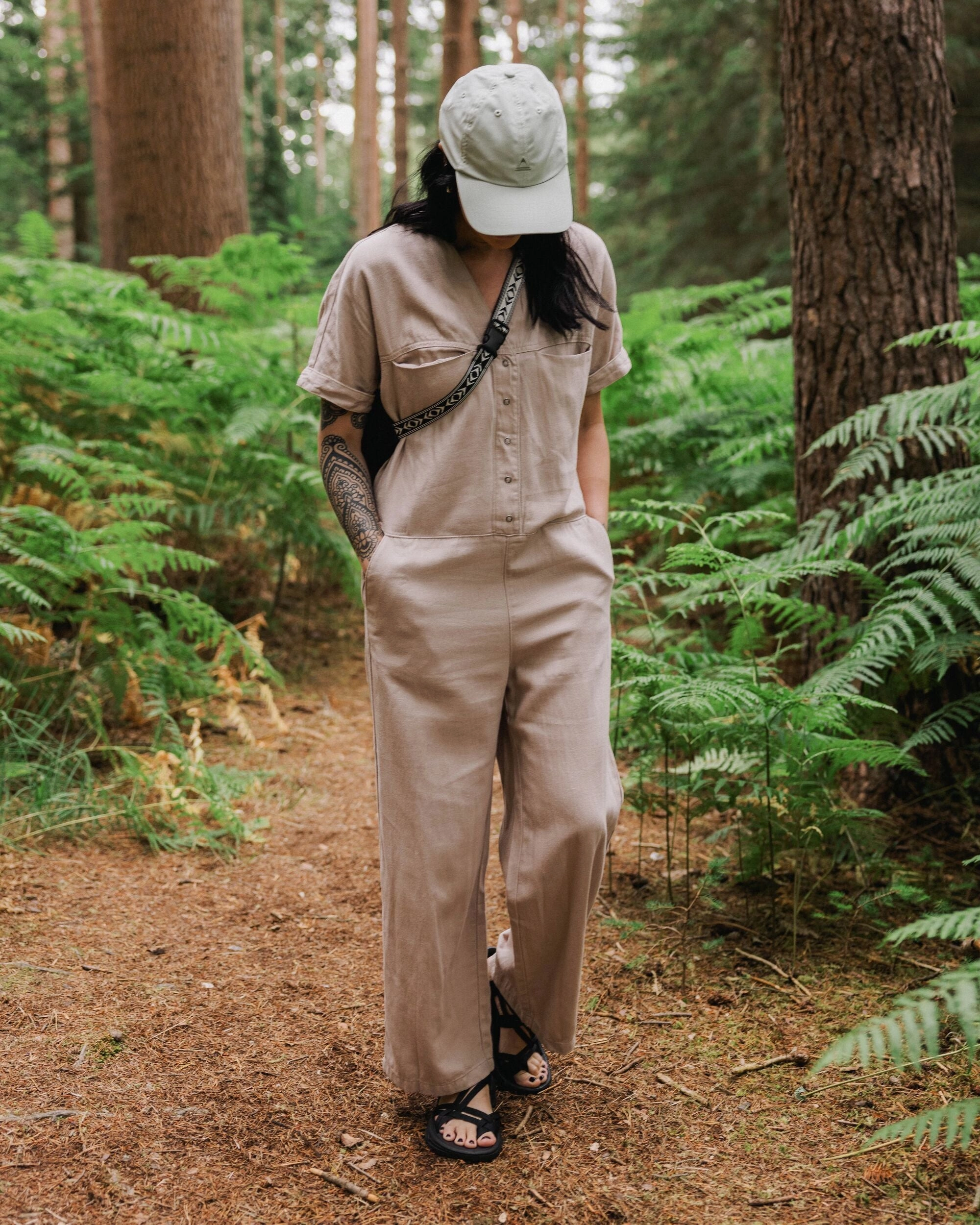 Esen Short Sleeve Jumpsuit - Simply Taupe TaperedLeg