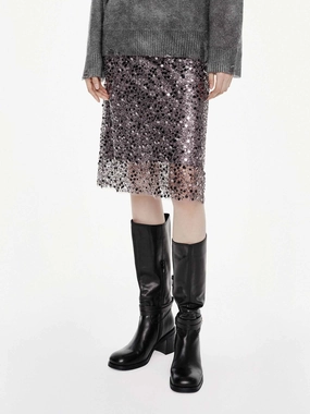Solid Tulle Sequin Skirt Mid Length Boutique Exclusive