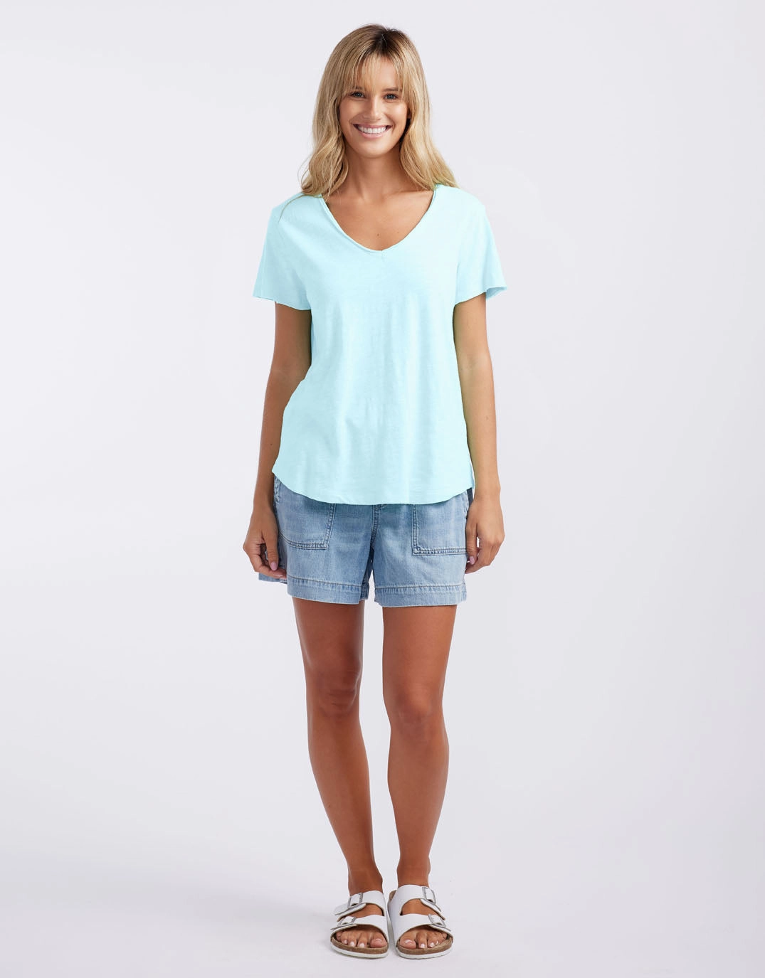 Original V Neck T-Shirt - Ice Blue Trendy Piece Chilly Weather Style