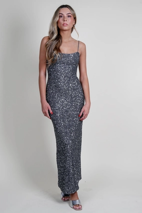 SIGNIFICANT OTHER | Beau Dress - Charcoal retro-style Sheer Overlay