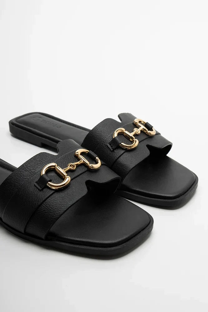 Buckle Trim Sandal Black Flex Motion Non Slip