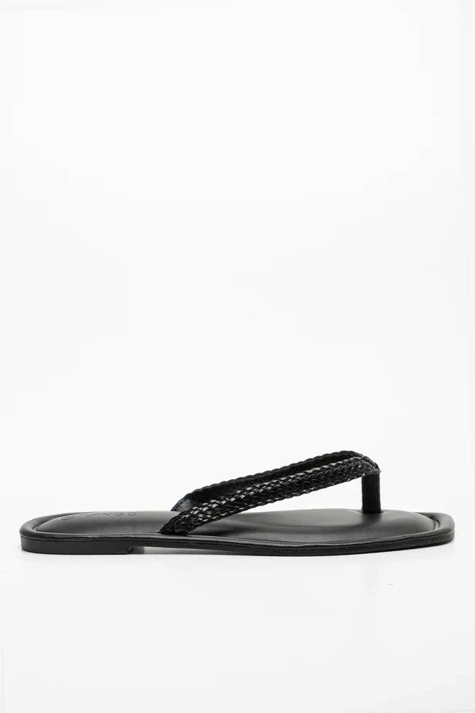 Weave Thong Sandal Black Adjustable Heel Strap