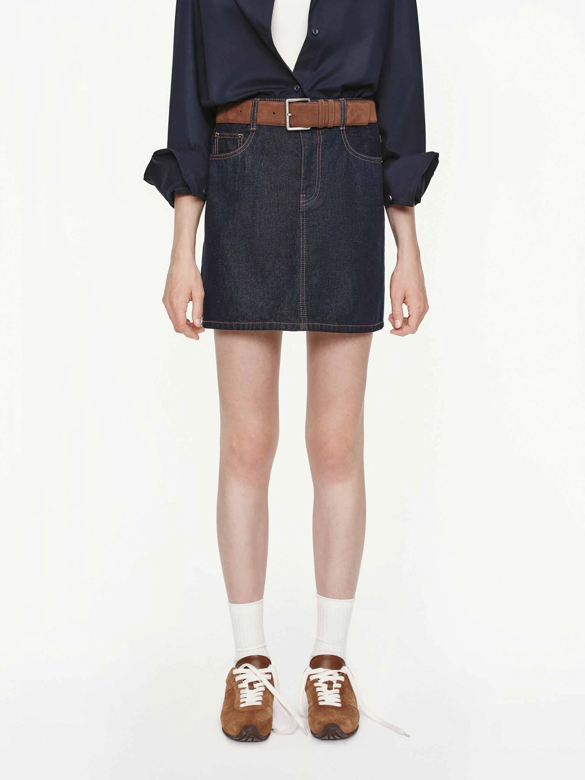 Straight Cotton Denim Skirt Friction Free