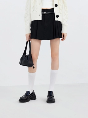 Pleated Mini Skirt with Belt Bold Accent Eco conscious