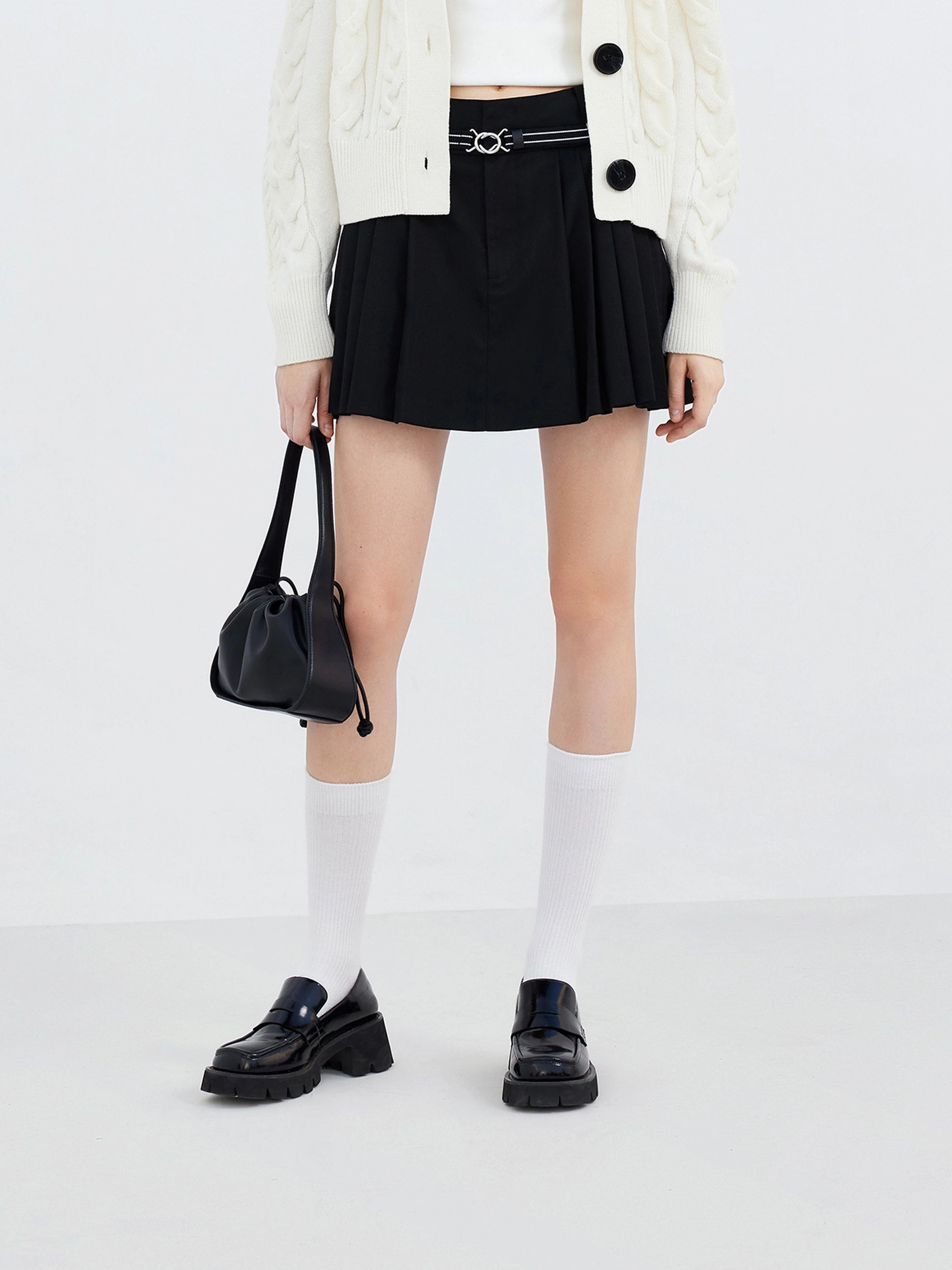 Pleated Mini Skirt with Belt Bold Accent Eco conscious