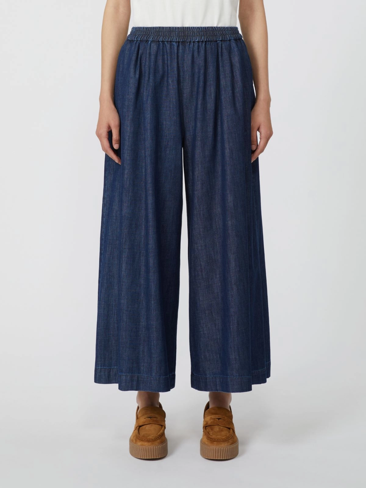 Simple and Cozy Minimalist Fit Weekend Max Mara Lubiana Trousers in Dark Navy Denim