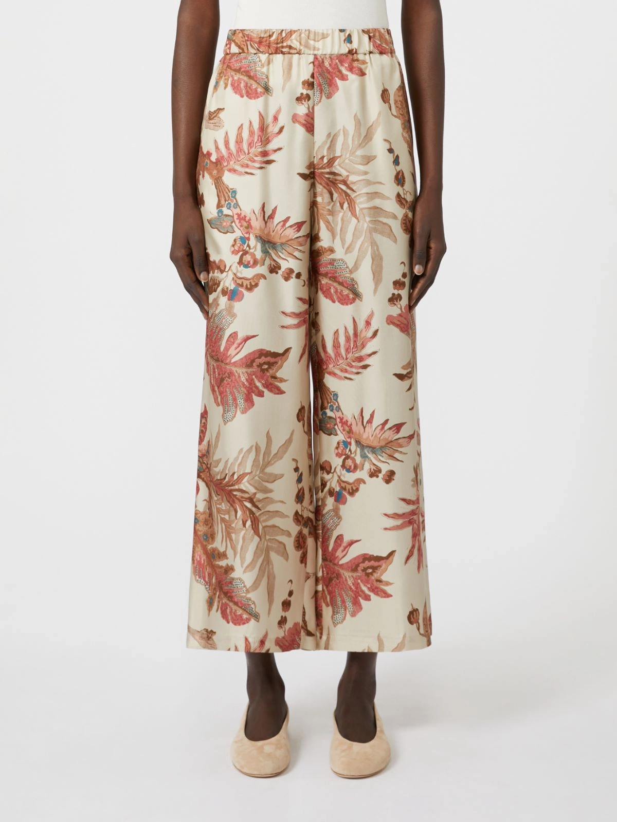 Weekend Max Mara Temide Printed Trousers in Beige Tapestry Light Stretch
