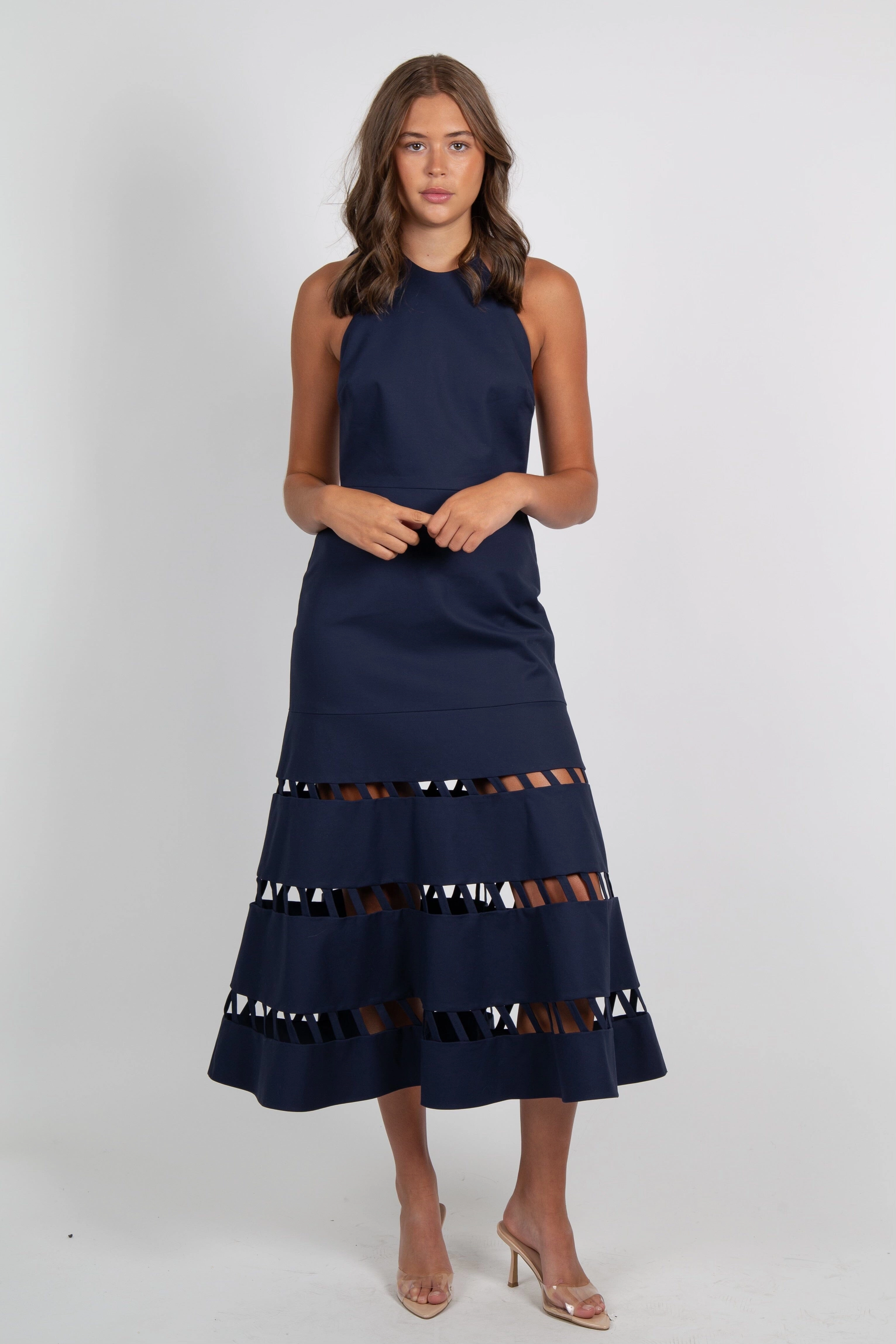 Flower Soft Textured Flow ALEXIS | Janessa Dress - Navy Blue