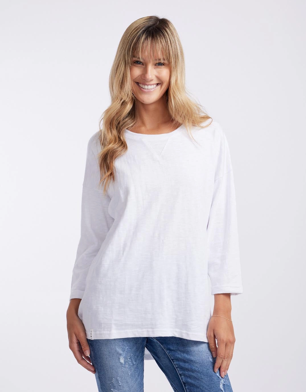 Smart Casual Look Relaxed Armhole Cut Annie Lightweight Top - White