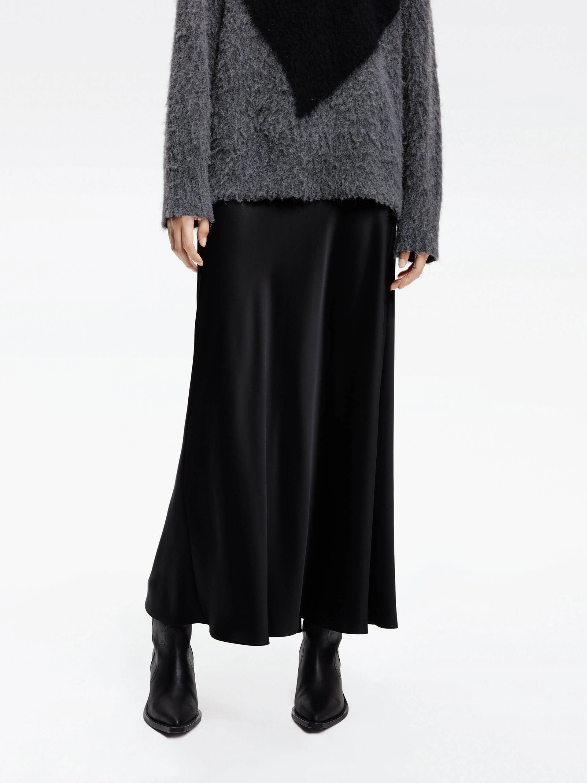 Tiered Layers High Rise Satin Maxi Skirt