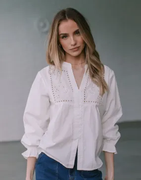 Whiskey Broderie Blouse - White Ventilated Back Panel