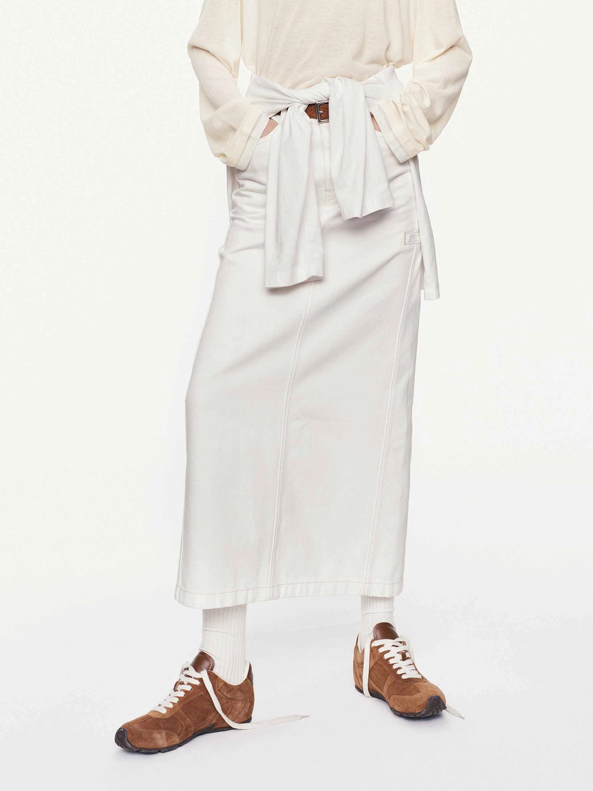 White Denim Straight Skirt Soft Layers