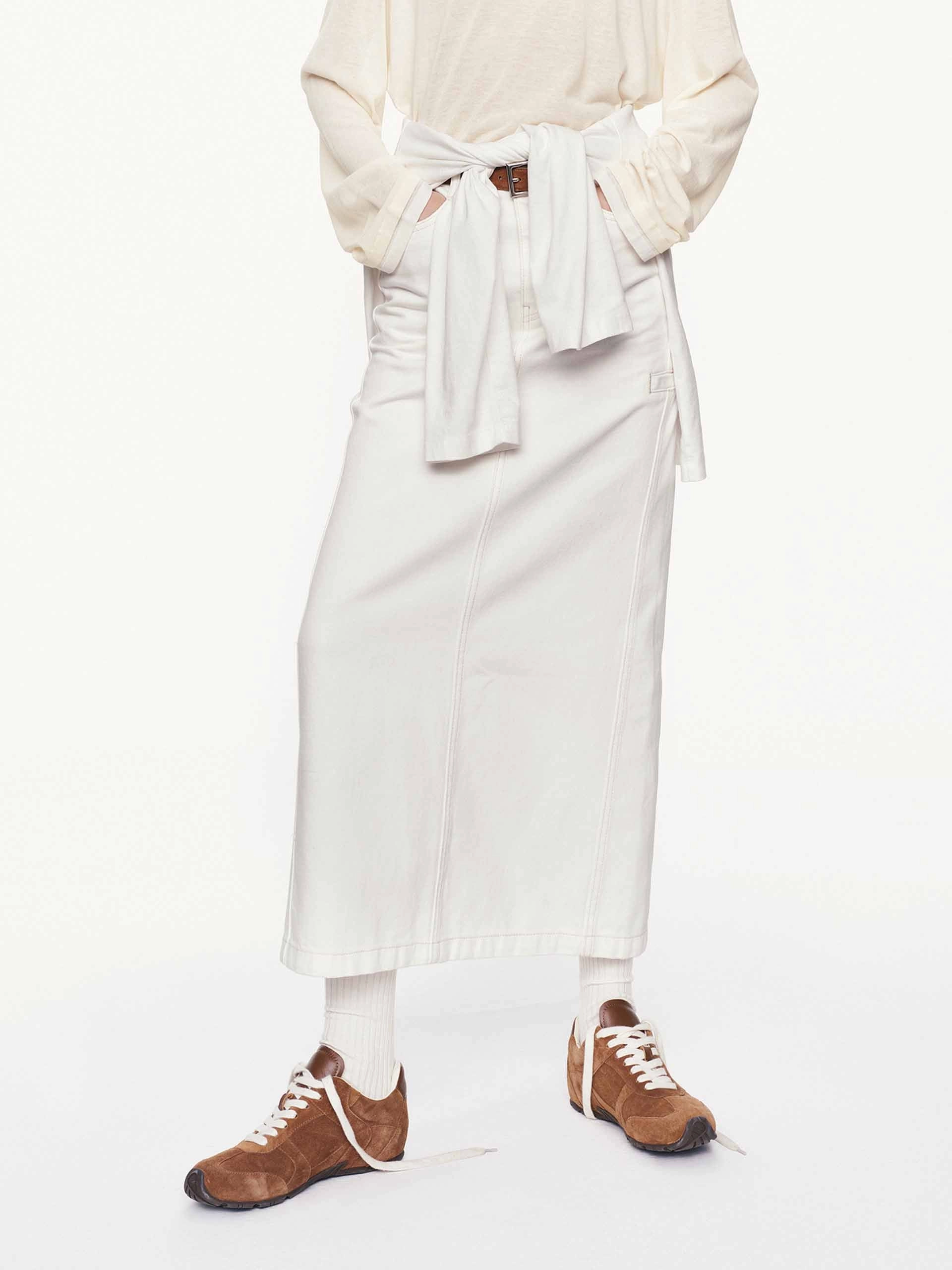 White Denim Straight Skirt Hypoallergenic fabric High Rise