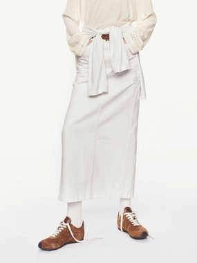 White Denim Straight Skirt Soft Layers