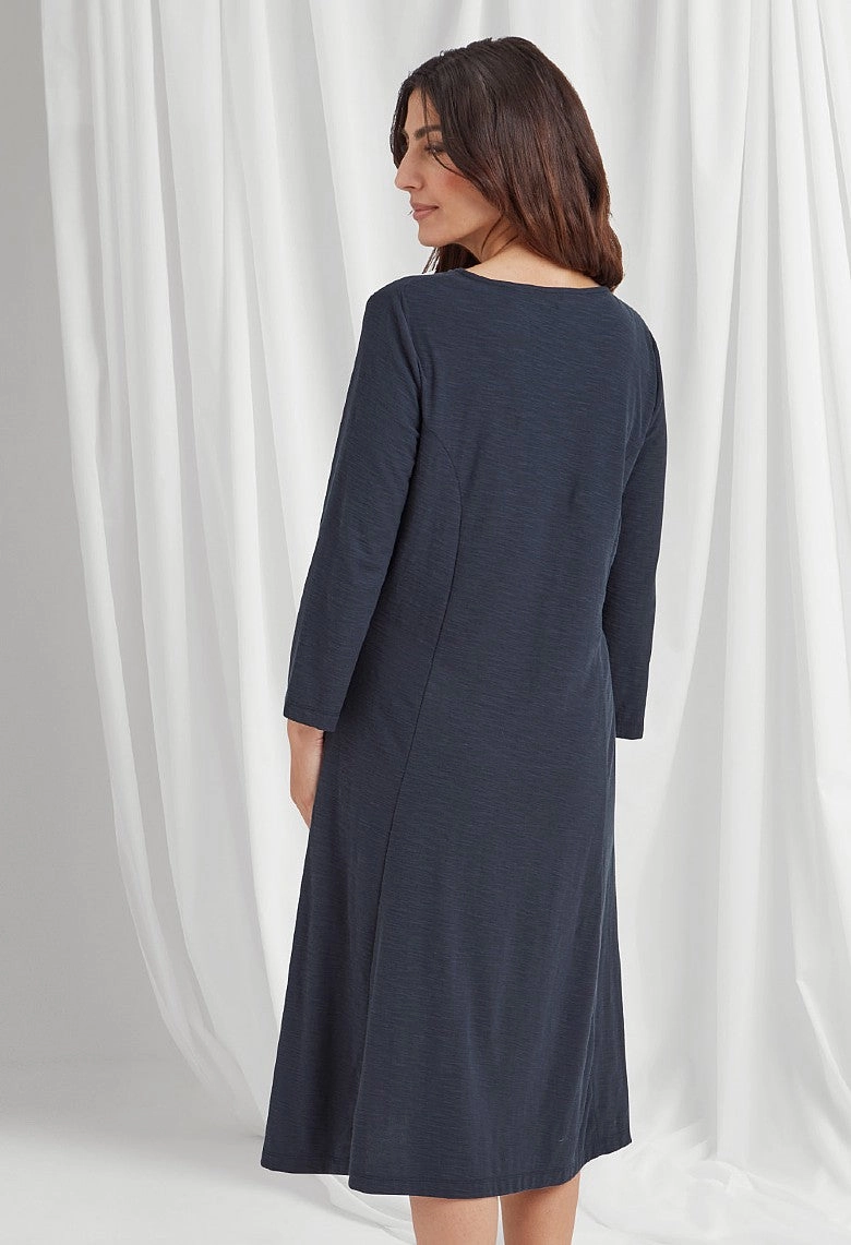Celosia Slub Dress - Navy Pleated-Skirt Fall Flow