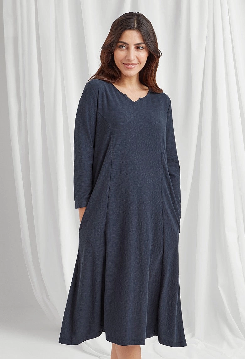 Celosia Slub Dress - Navy Chic Ensemble Handmade