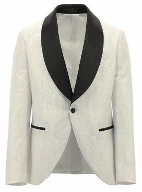 Packable design Shawl White Paisley Print Dinner Jacket