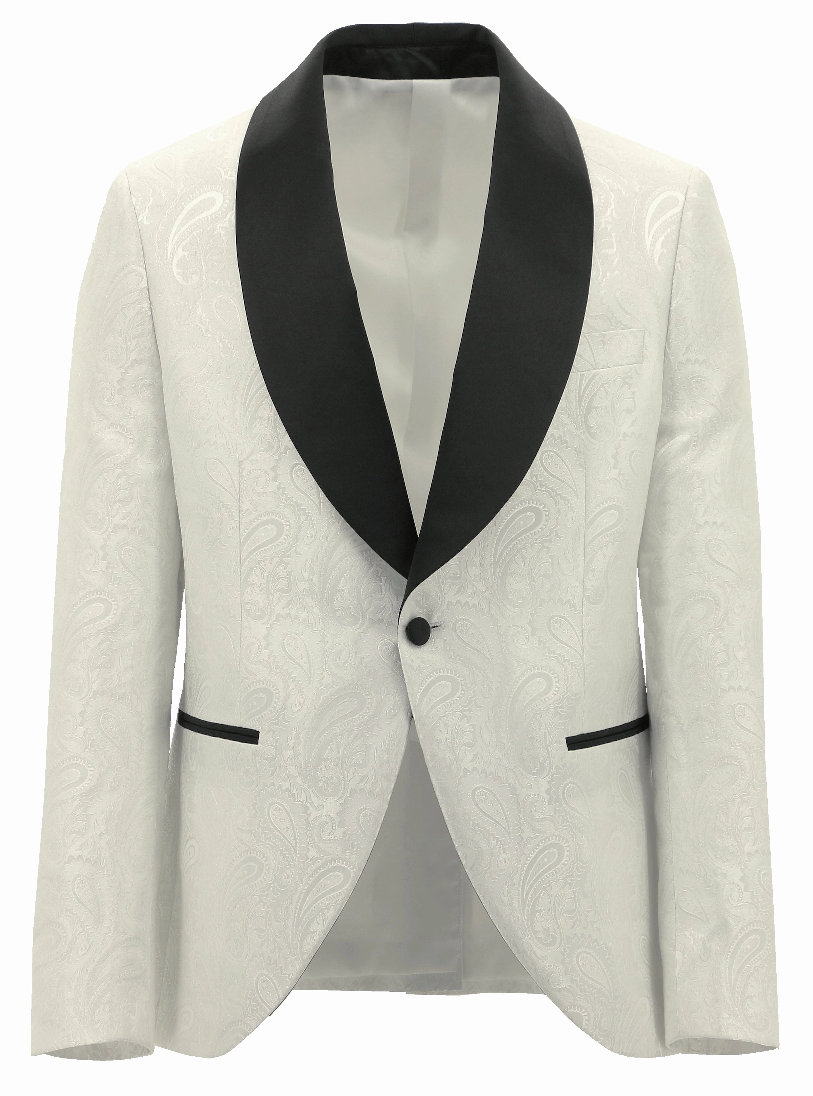 Subtle Fashion Fit Shawl White Paisley Print Dinner Jacket