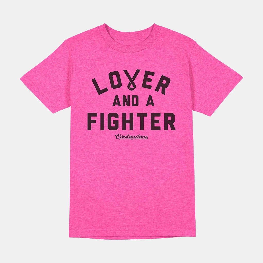 WOMEN'S BREAST CANCER AWARENESS LOVER & FIGHTER SHIRT RibbedTrim Layered Panel Design