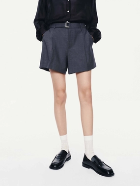 Wool Blend Belted Shorts Zipper pockets