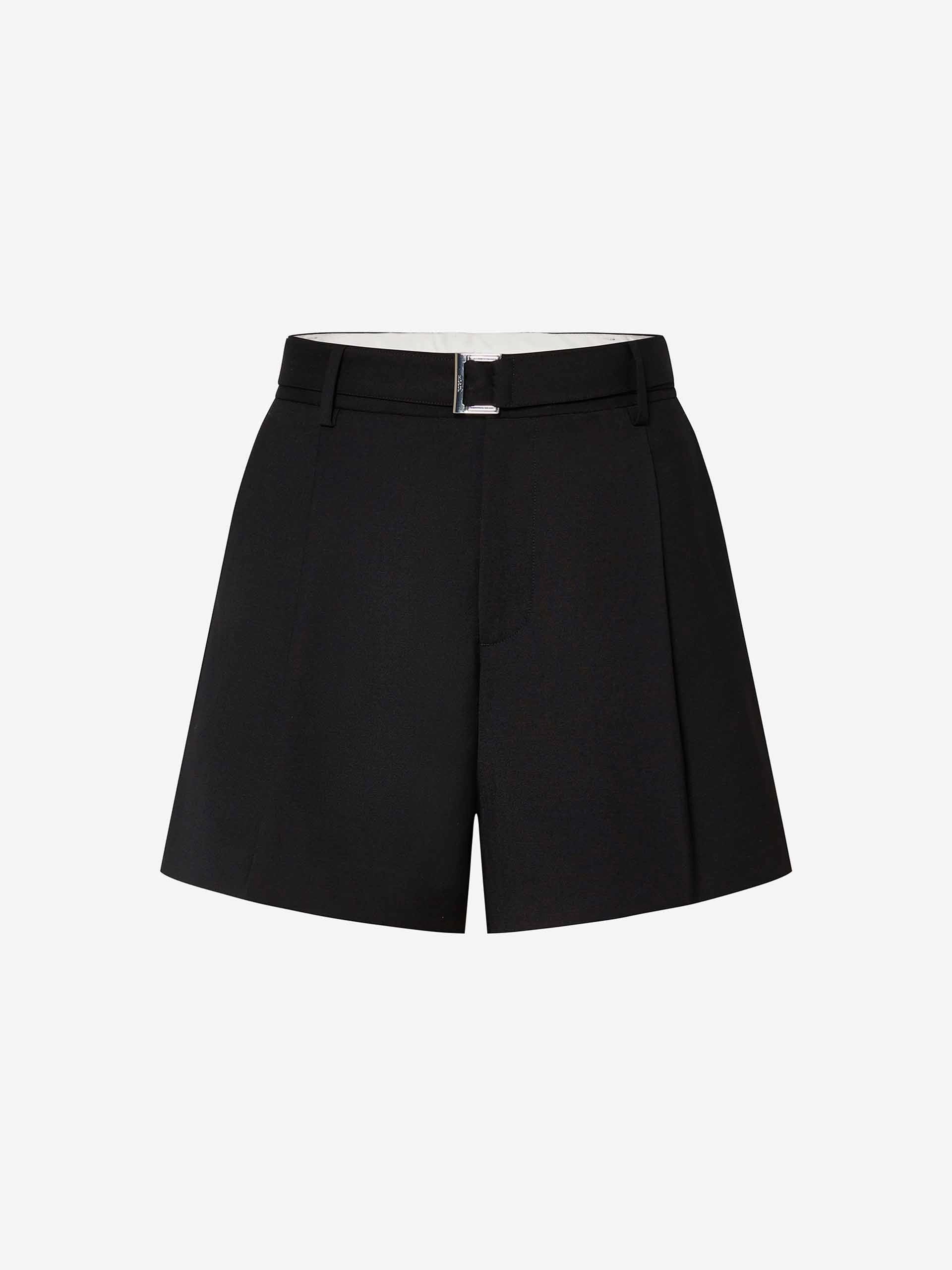 Wool Blend Belted Shorts Quick Release Fasteners