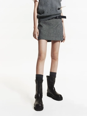 Modern Tones Laid Back Look Wool Blend Belted Skirt