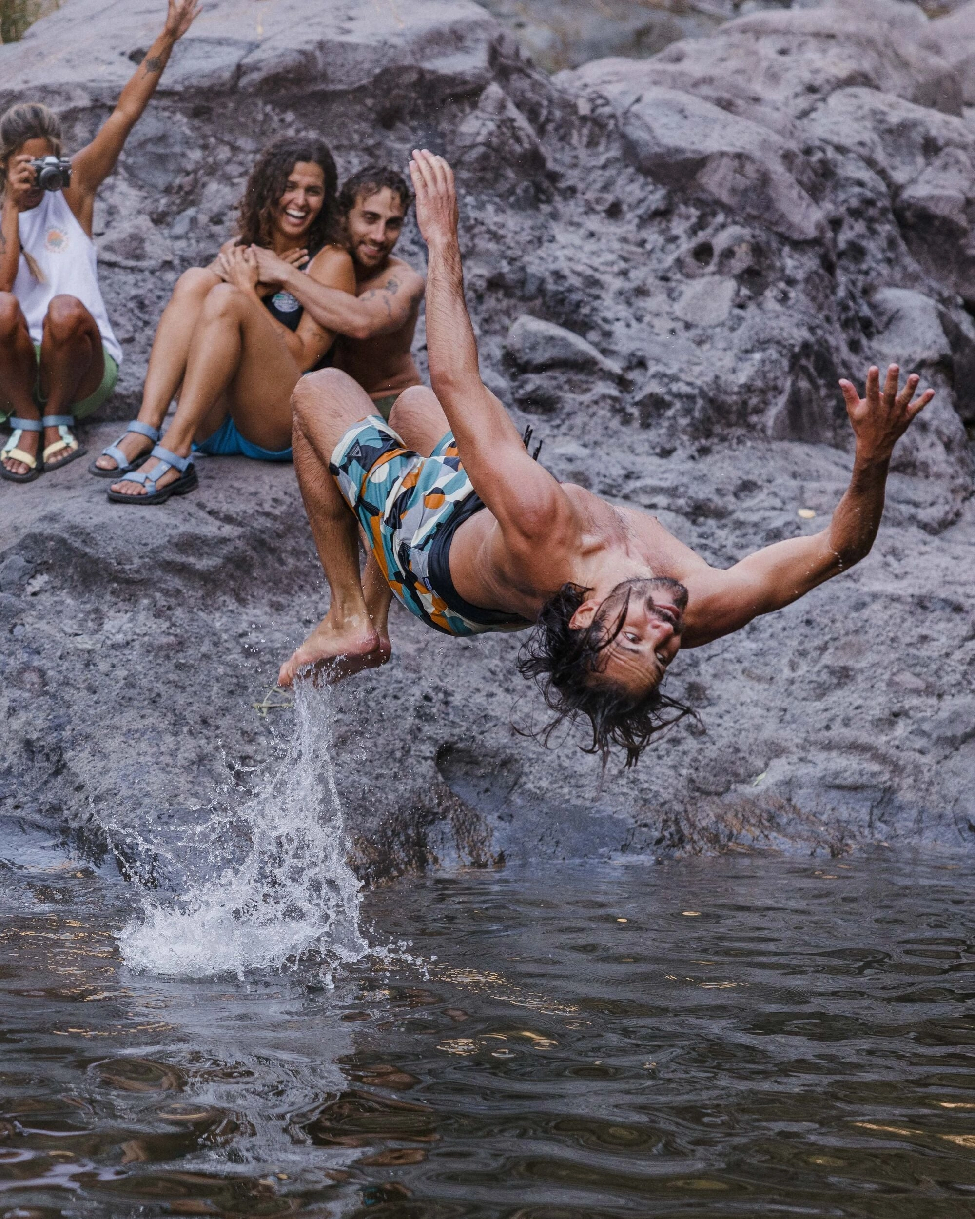 Cutback NetPlus? Recycled Boardshort - Vista Patchwork Arctic Flex Foam Insert Lightweight Feel