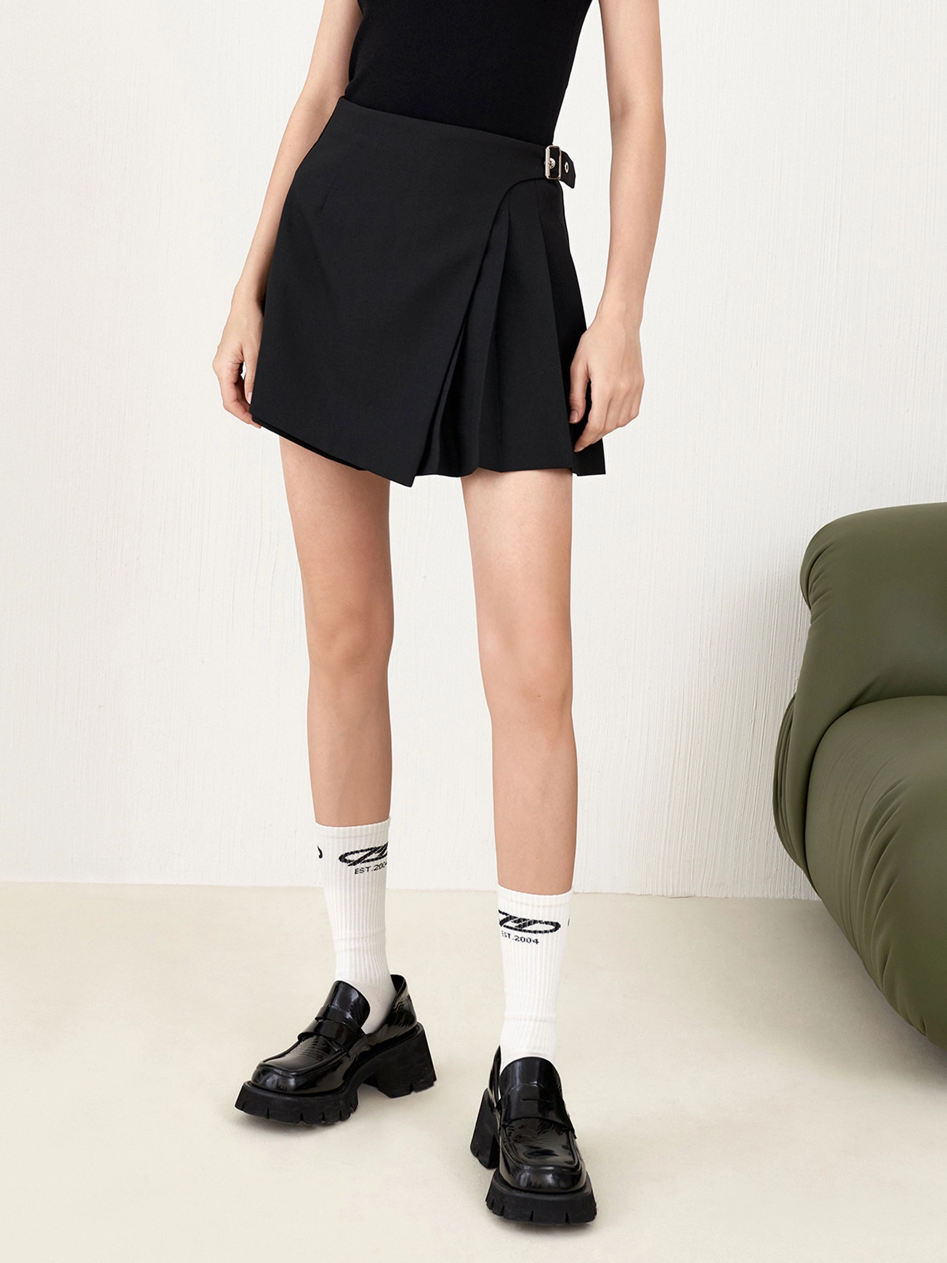 Anti - odor Casual Fit Design Wool Blend Wrap Pleated Skort