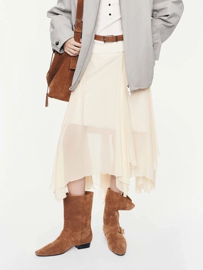 Asymmetrical Hem Flowy Skirt Neutral palette