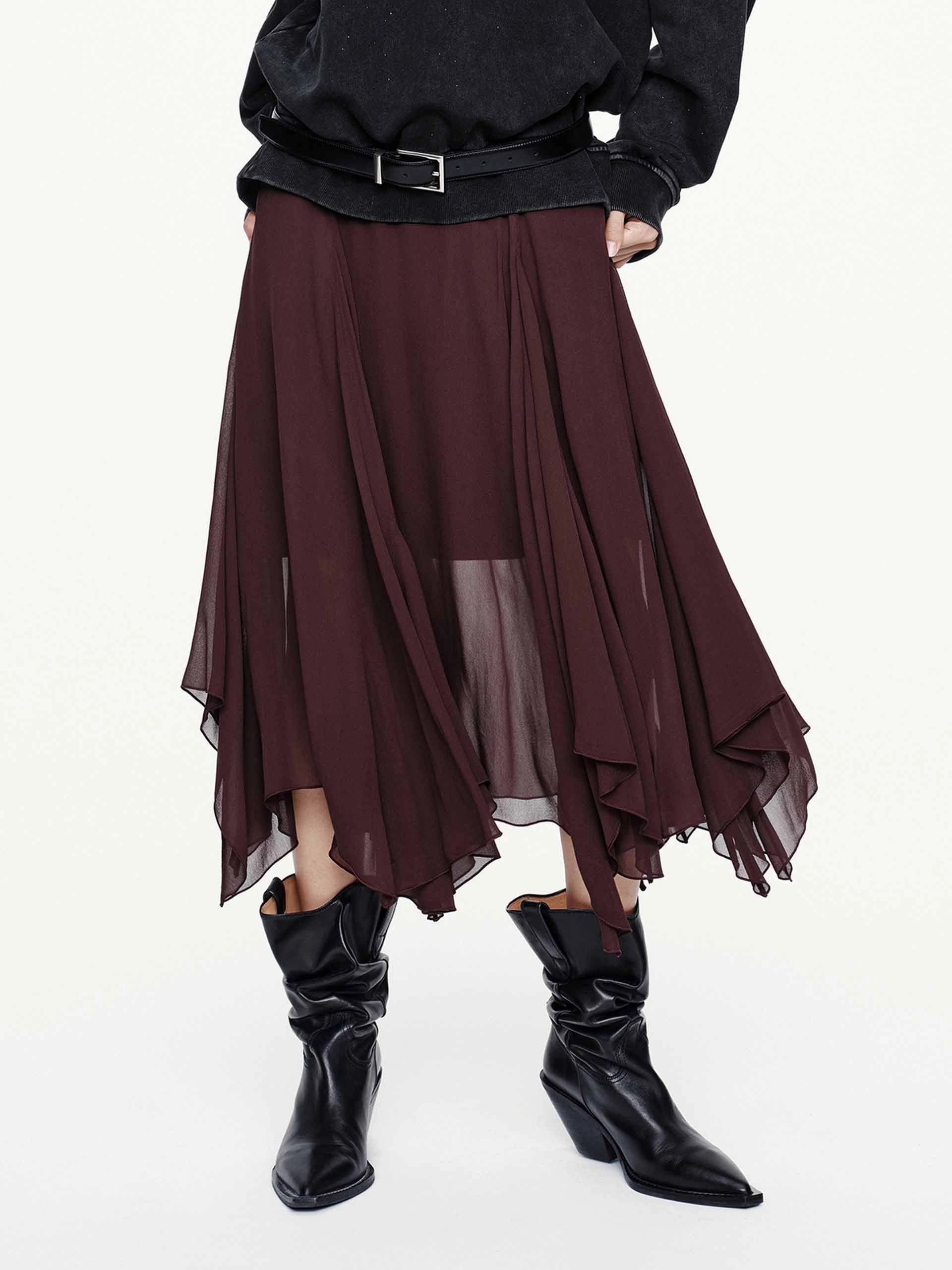 Relaxed Mood Asymmetrical Hem Flowy Skirt