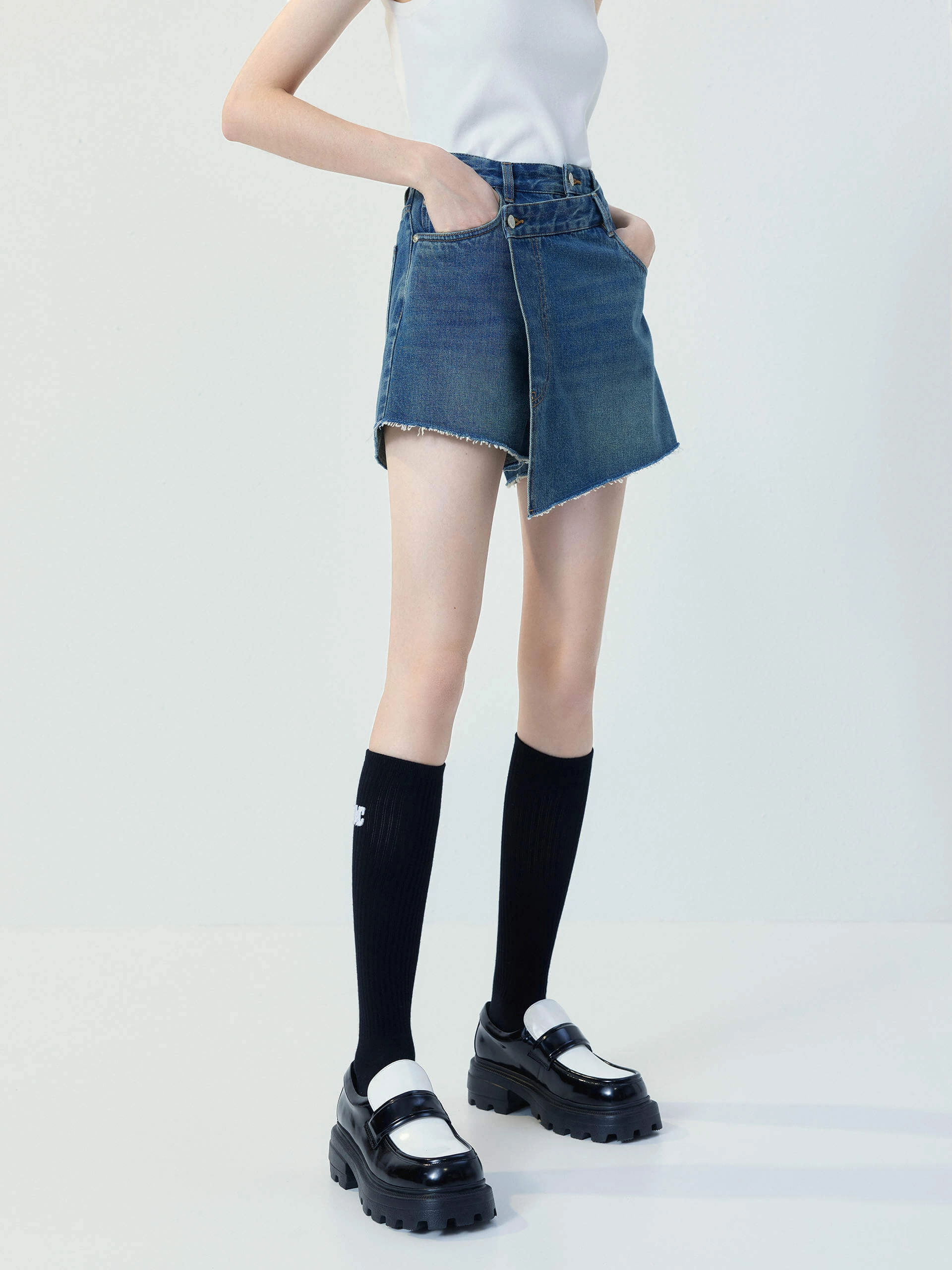 SoftInnerLining Wrap Cotton Denim Shorts