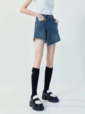 Wrap Cotton Denim Shorts Flexible Motion
