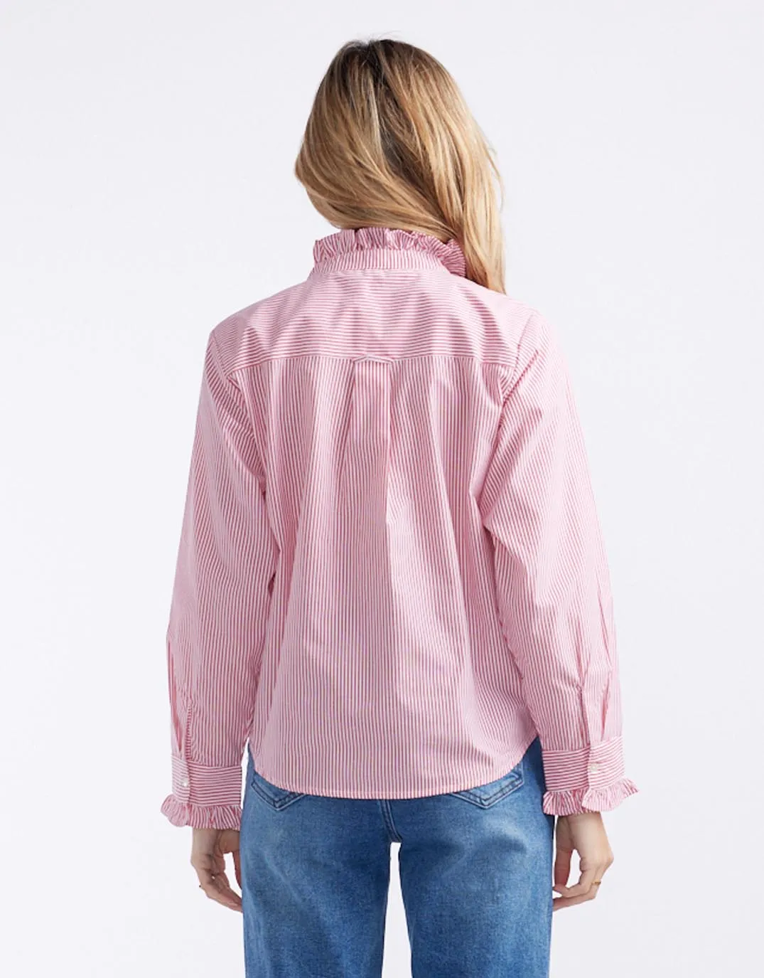 Multi Pocket Design Printed Pattern Sammy Cotton Blouse - Red/White Stripe