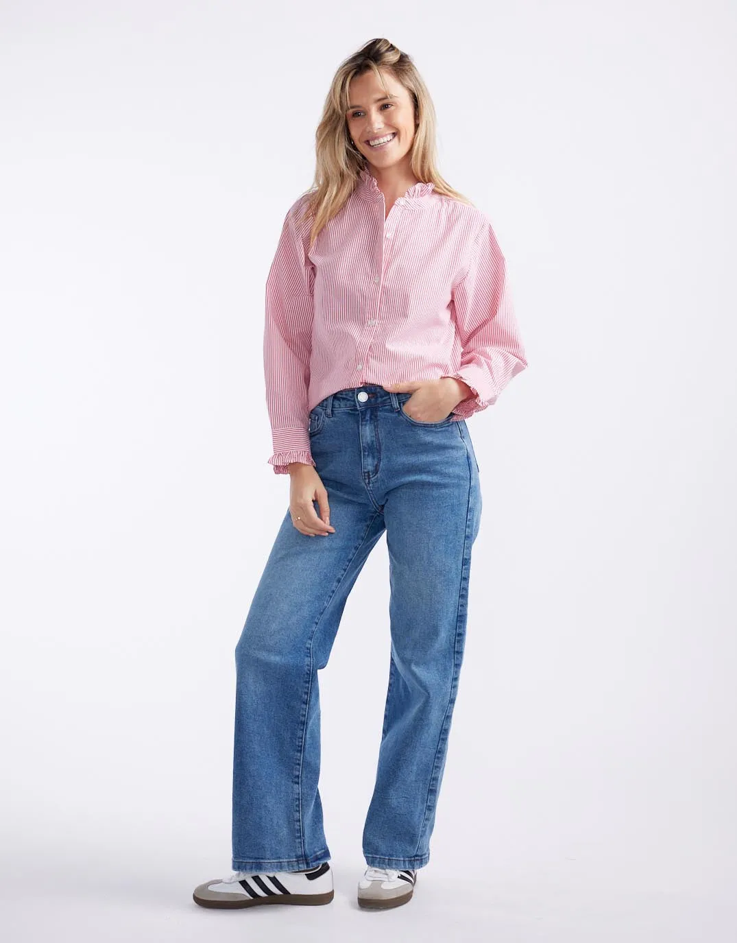 Corporate Retreat Sammy Cotton Blouse - Red/White Stripe