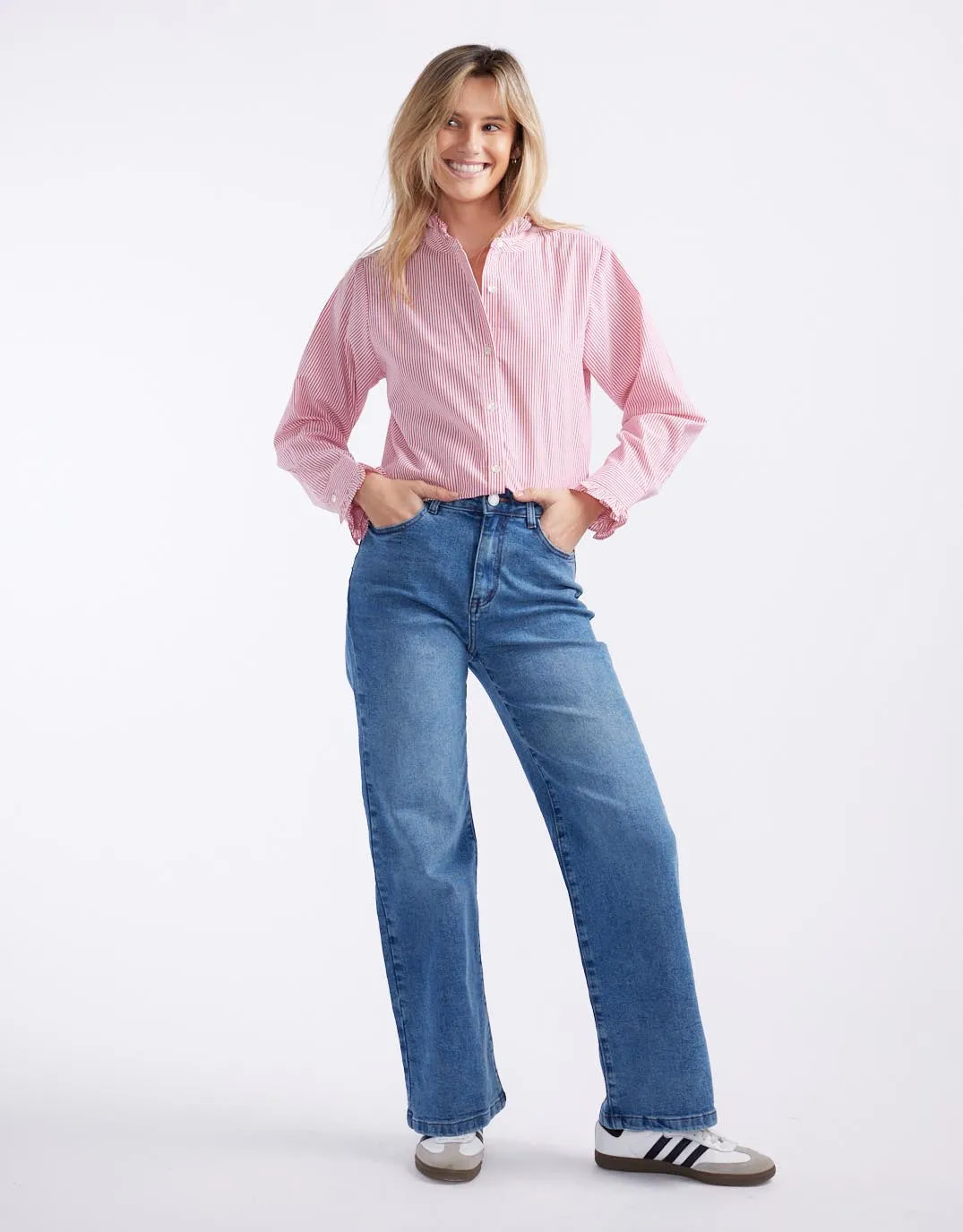 Sammy Cotton Blouse - Red/White Stripe Custom Fit