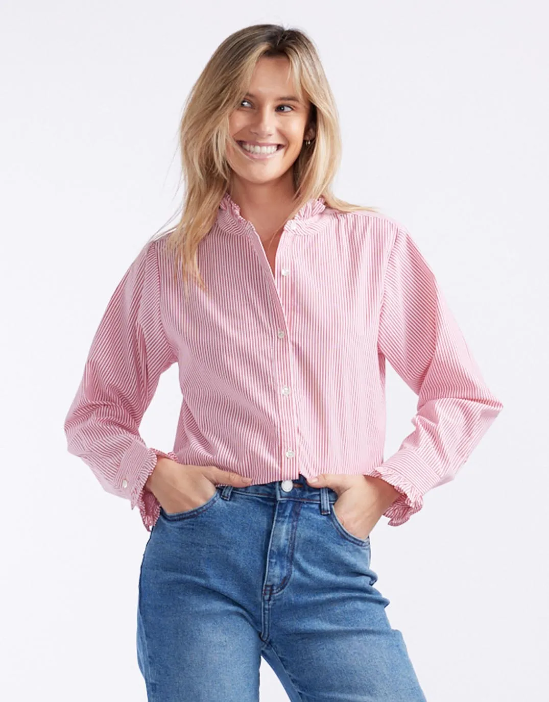 Sammy Cotton Blouse - Red/White Stripe Poolside Lounge Seamless construction