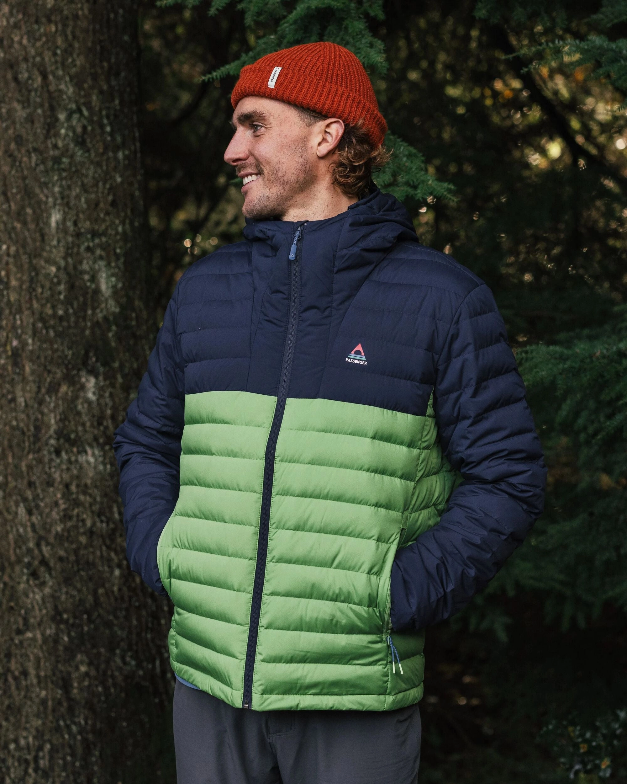 Ashland Down Recycled Jacket - Rich Navy/Pear Green Flexible Material Non Chafing Neckline