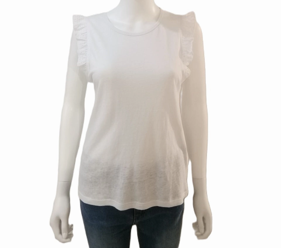 84276238 Ruffled Sleeve T-Shirt -  White DurableStitching Wrinkle Resistant Texture