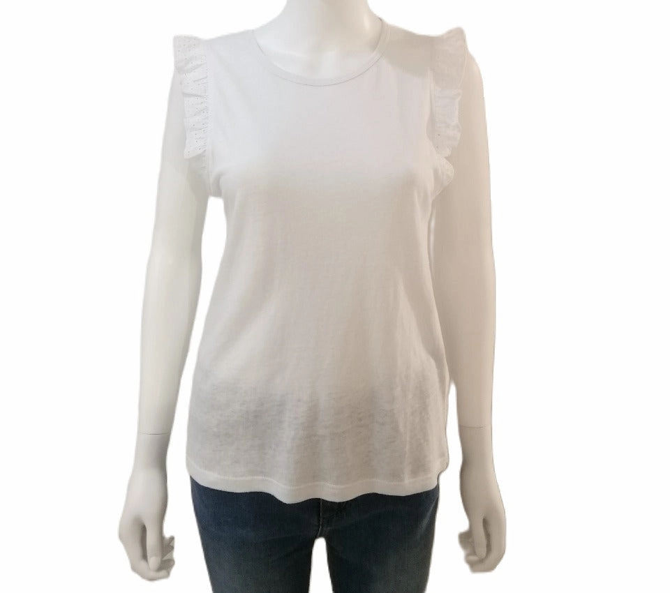 Sustainable Manufacturing Process Adjustable Hem 84276238 Ruffled Sleeve T-Shirt -  White