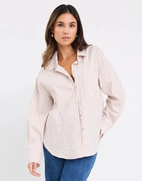 Durable Material color block You Got This Poplin Oversized Shirt - Ecru Stripe