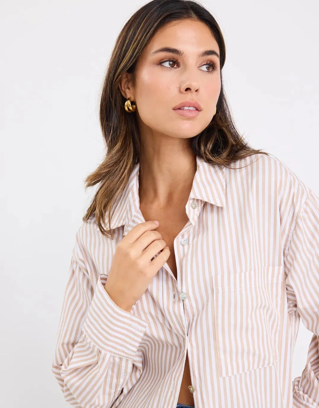 Smooth Finish You Got This Poplin Oversized Shirt - Ecru Stripe
