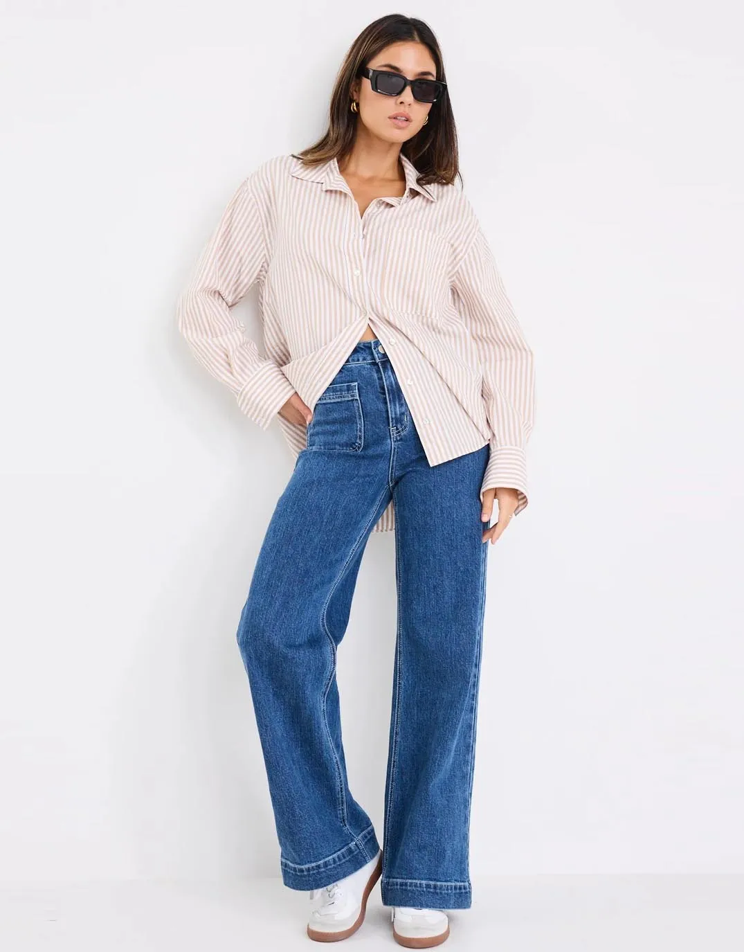 You Got This Poplin Oversized Shirt - Ecru Stripe Wrinkle Resistant Finish Boho chic