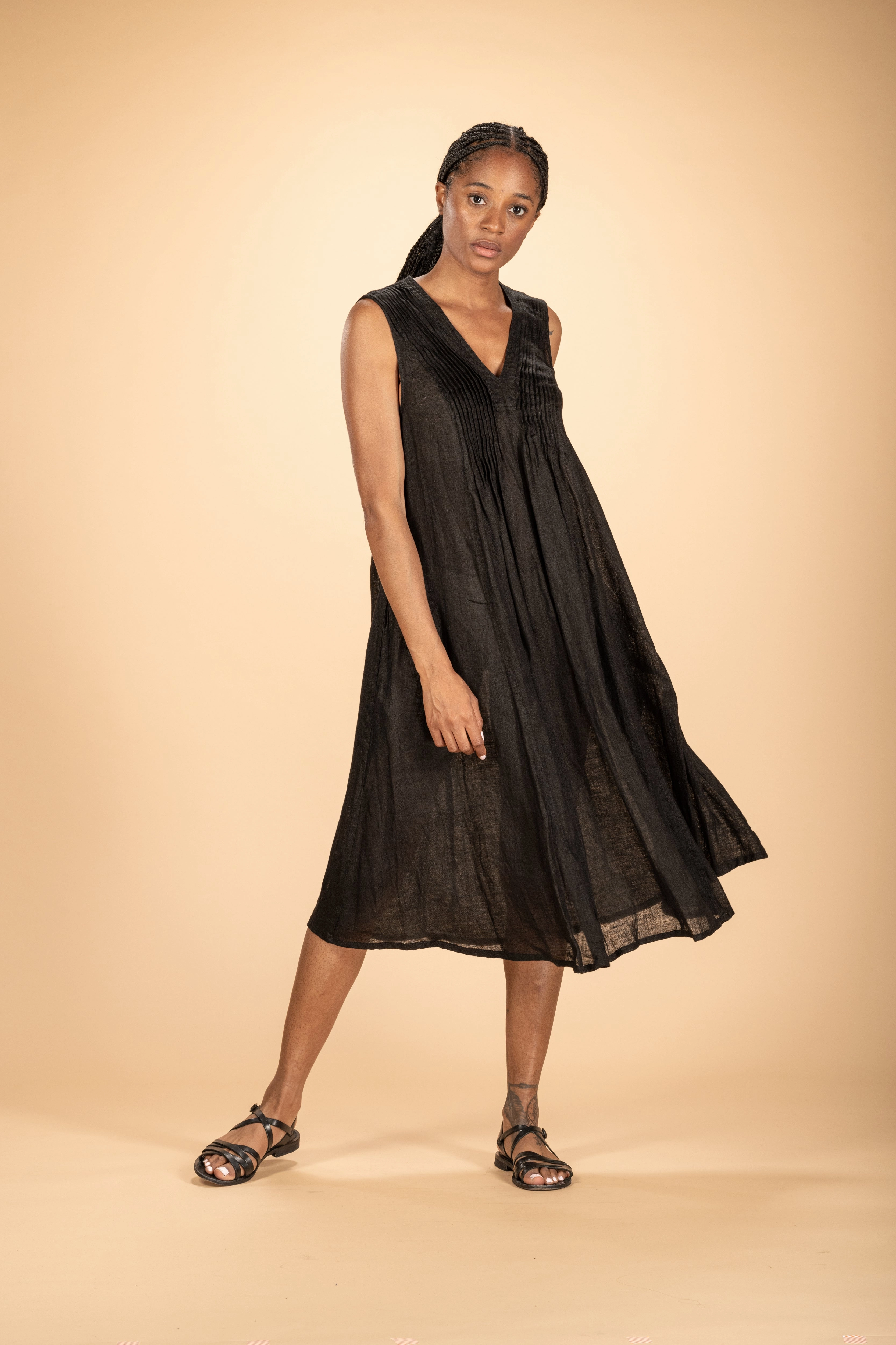ZE2403R Marie Linen  Dress - Black Layer Safe Everyday Layers